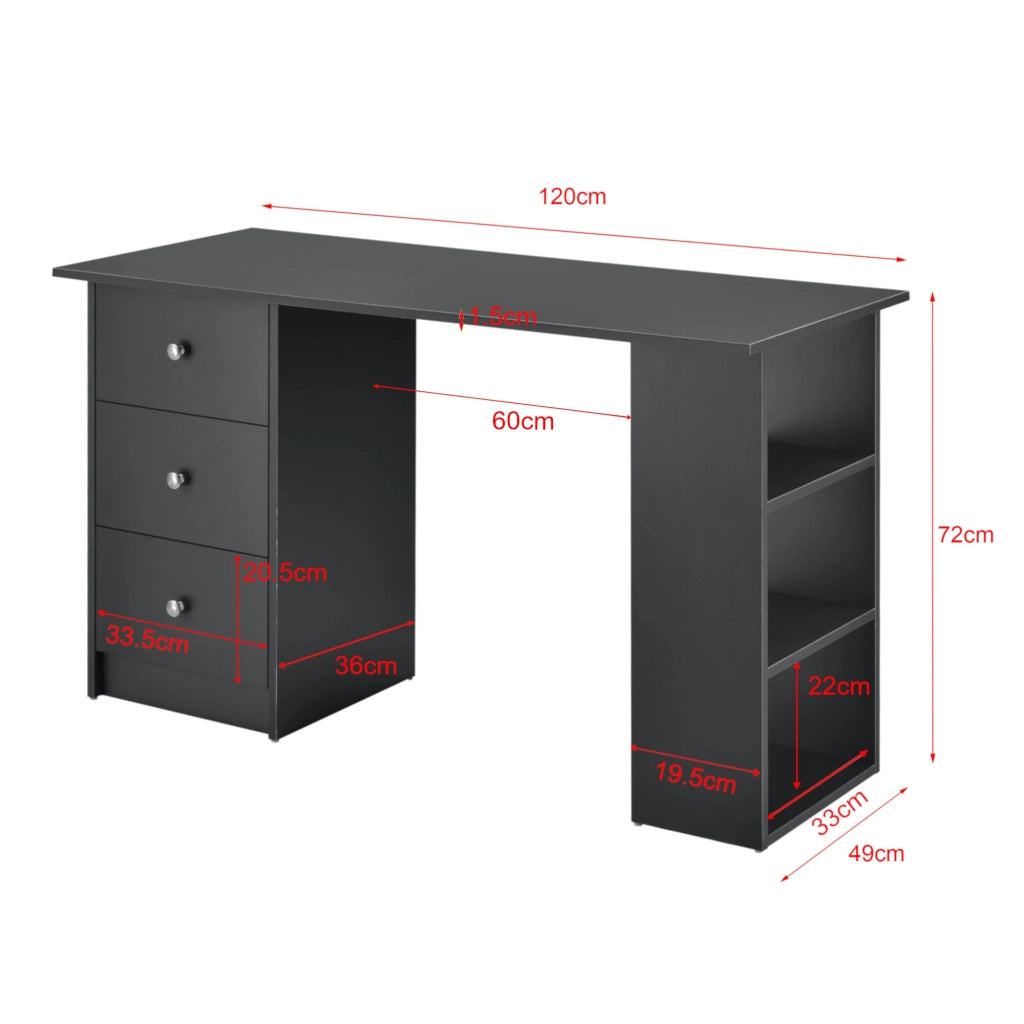Scrivania/postazione computer con 3 cassetti 120 cm grigio scuro 03_0004711