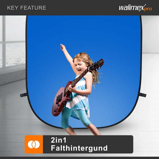 Fondale fotografico pieghevole 2 in 1 grigio/blu 150 x 200 cm, con custodia da trasporto, per studio fotografico