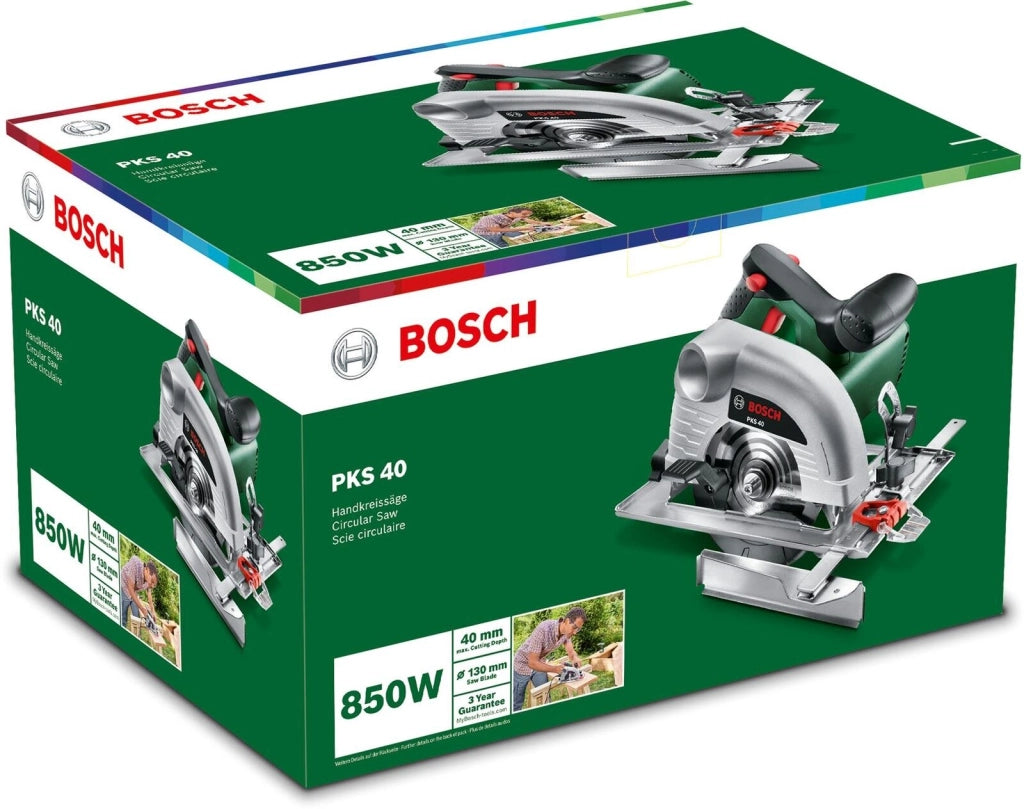 Bosch PKS 40 Sega Circolare 850W 5300 rpm Diametro Lama 13 cm Profondita' Taglio 4 cm colore Verde Argento