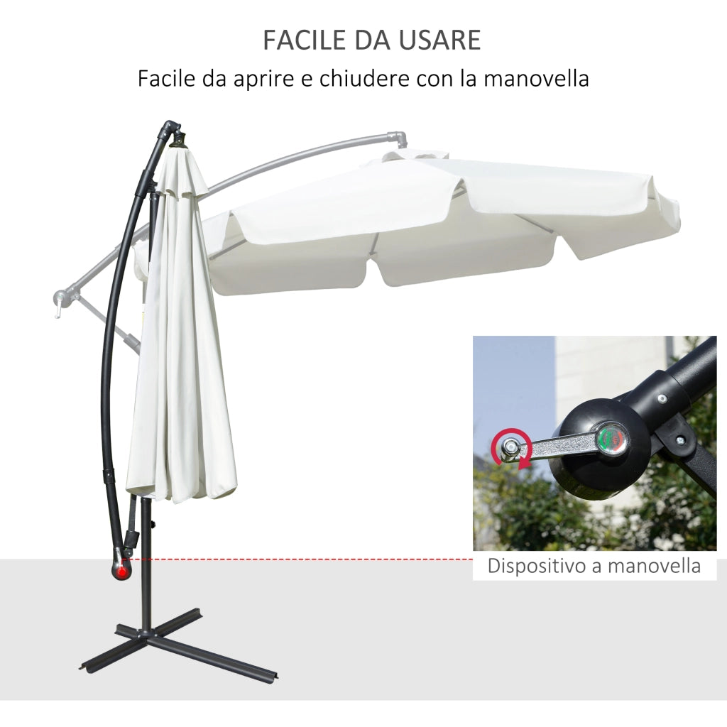EasyComfort Ombrellone da Giardino a Braccio in Metallo e Poliestere con Apertura a Manovella, Ø2.7x2.7 m, Beige