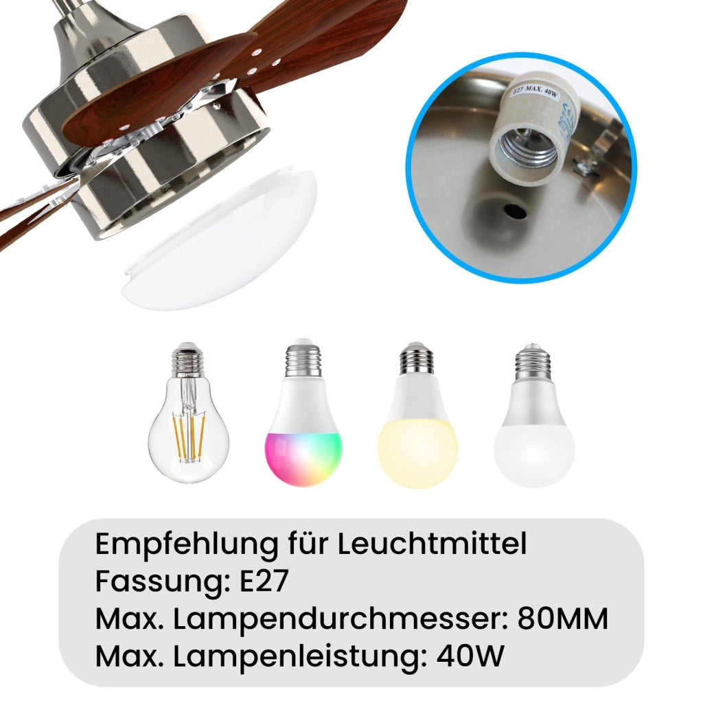 ZMH Ventilatore a Soffitto con Luce e Telecomando 6 Pale 75cm Silenzioso Timer per Camera da Letto Senza Lampadina