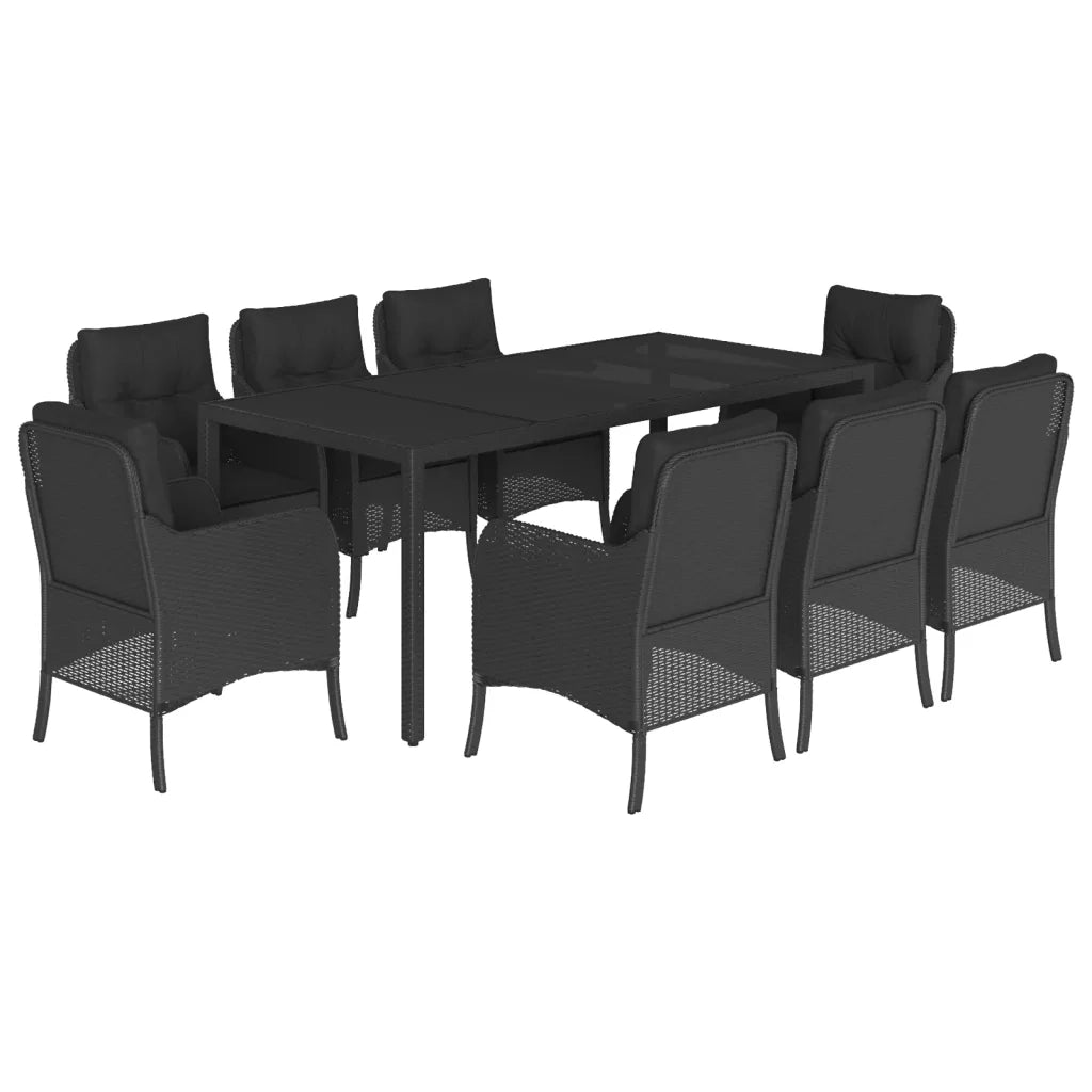 Set da Pranzo da Giardino 9 pz con Cuscini Nero in Polyrattan 3211853