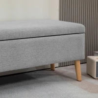 Cassapanca con Spazio di Archiviazione e Rivestimento in Stile Lino, Gambe in Legno di Gomma, fino a 220 kg, 110x39x45cm, Grigio