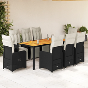 Set BistrÃ² da Giardino 9 pz con Cuscini in Polyrattan Nero