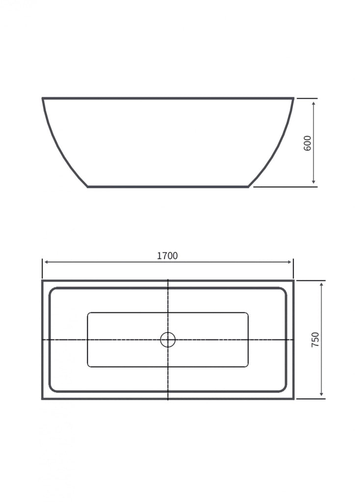 Vasca da bagno freestanding in acrilico 170x80x58cm REGINA