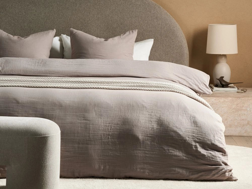 Set copripiumino e federa in mussola di cotone tortora 200 x 200 cm per camera da letto moderna