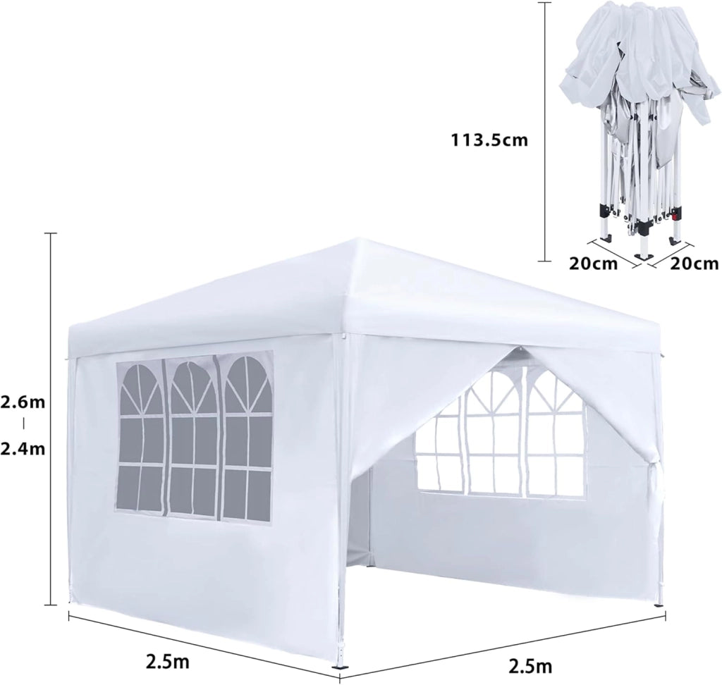 Gazebo pieghevole, 2,5 x 2,5 m, con pannelli laterali e finestre e borsa per il trasporto, in poliestere, protezione UV, pieghevole, impermeabile, protezione dal vento, per esterni, tipo C