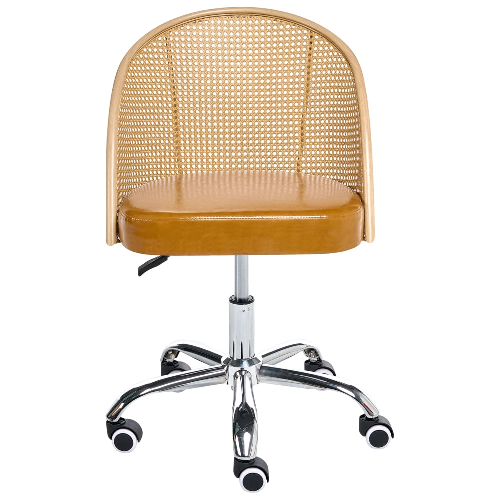 Sedia da ufficio marrone in ecopelle PE Rattan Schienale girevole regolabile in altezza senza braccioli Casa Ufficio Studio Tradizionale