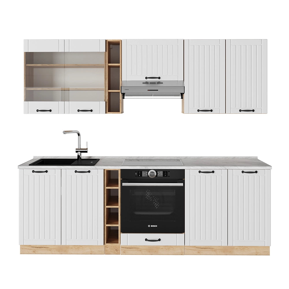 Cucina componibile Fame-Line Bianco rustico/Rovere dorato 235 cm, PL Marmo Vicco