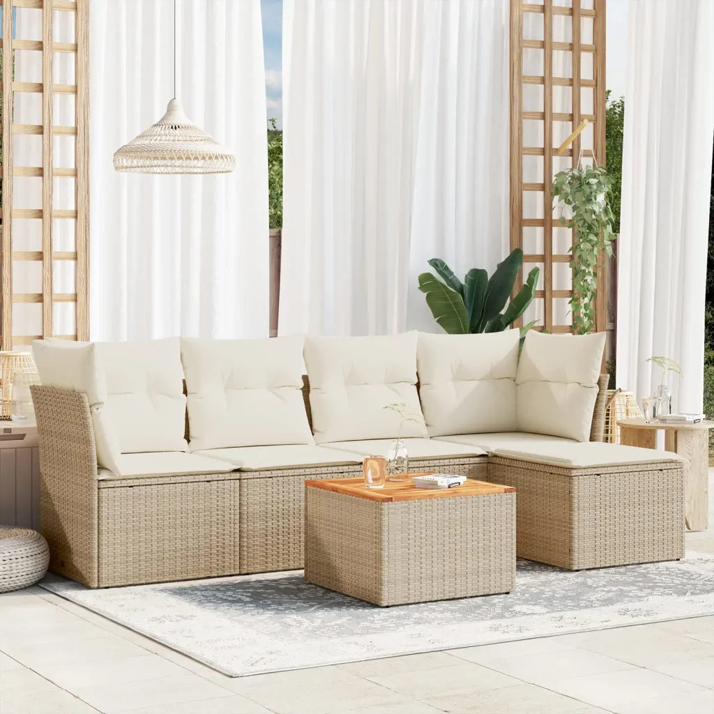 Set Divano da Giardino 6 pz con Cuscini Beige in Polyrattan 3223615