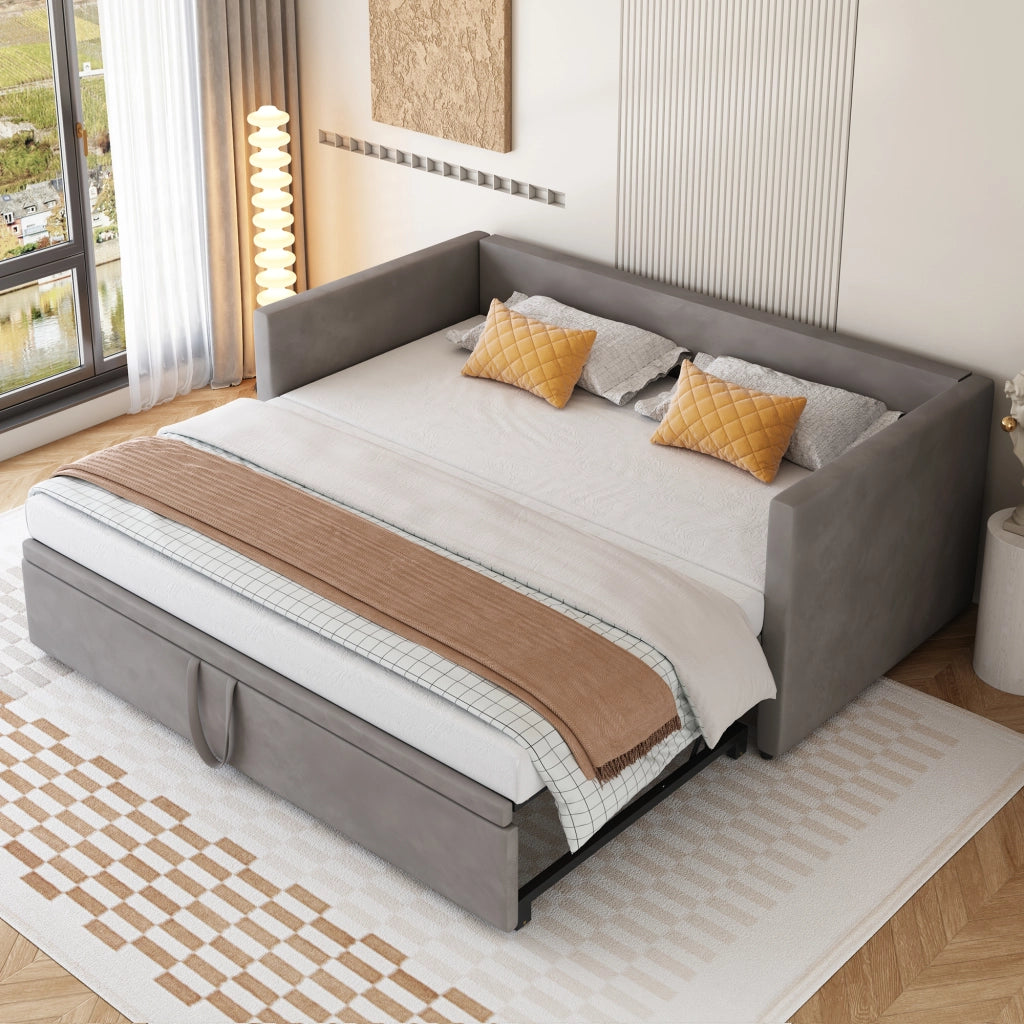 Letto divano estraibile in velluto grigio 180x200 cm
