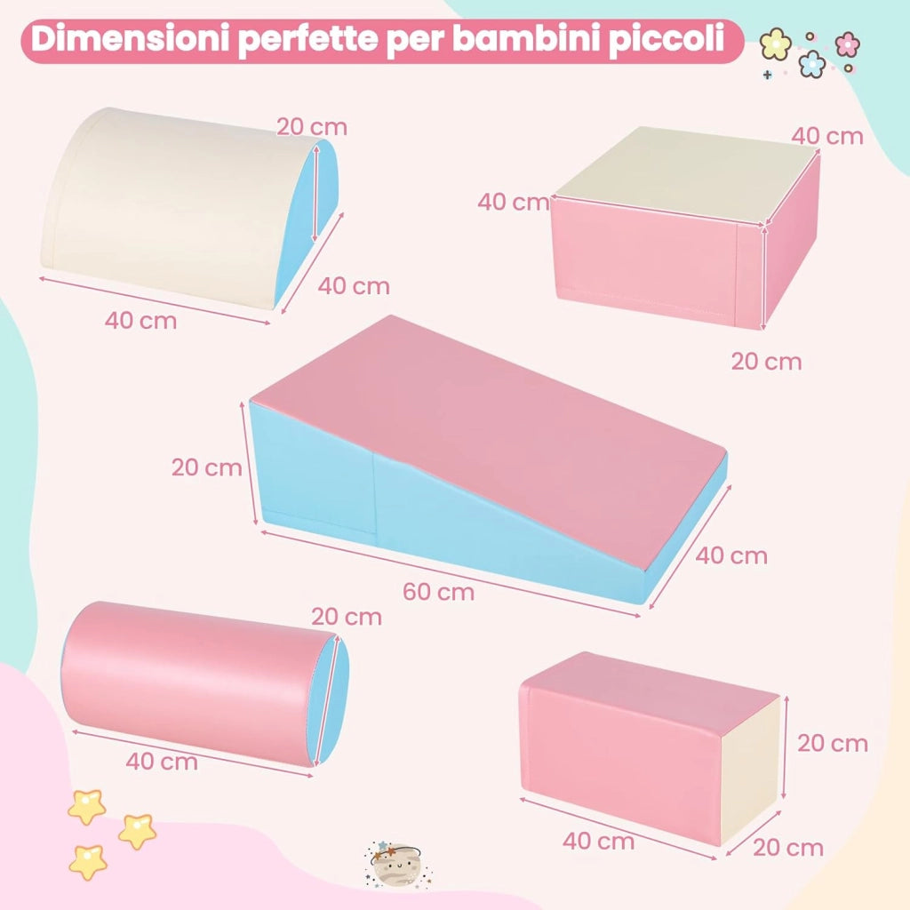 Set di 5 Blocchi con Diverse Forme e Colori, Giocattolo per Arrampicata e Strisciamento, Aiuta i Bambini a Crescere (Rosa)