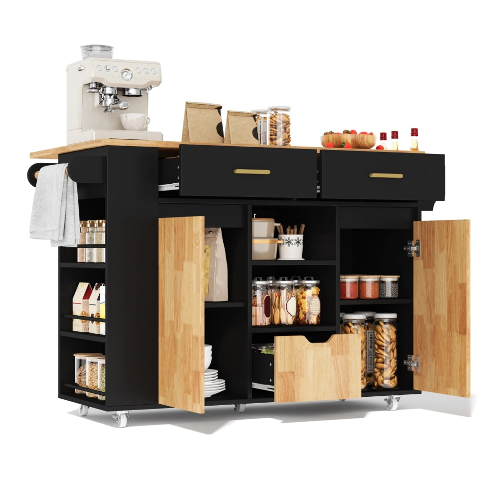 Isola cucina mobile con piano ribaltabile e cassetti
