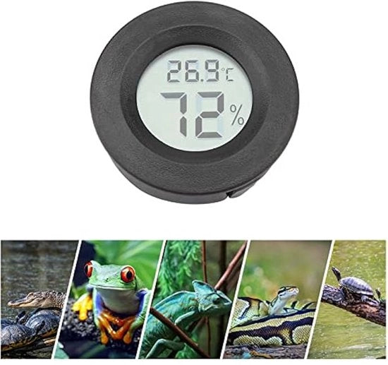 Termometro digitale LCD, igrometro, rilevatore di temperatura e umidità per terrari (nero)