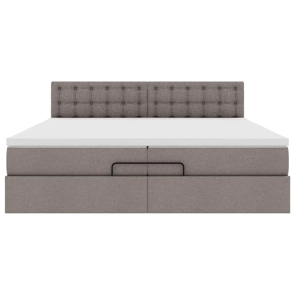 Struttura Letto Pouf con Materasso Tortora 200x200 cm Tessuto