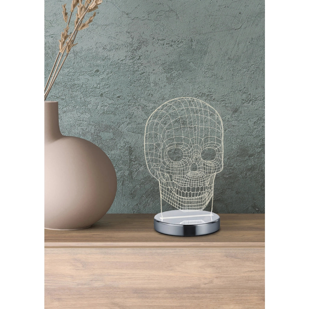 LAMPADA LED DA TAVOLO SKULL 7W H22CM CROMO.