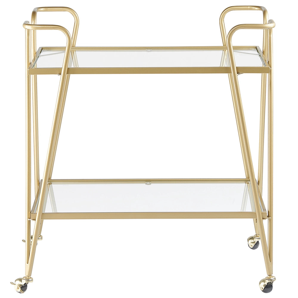 Carrello da Cucina Metallo dorato Vetro 75 x 45 cm Ruote Glamour Portaoggetti Aperto Due Piani Soggiorno