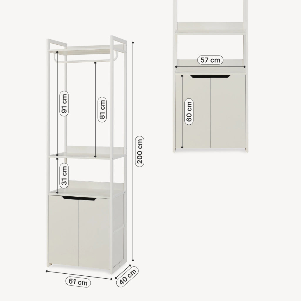 Stand Appendiabiti Jässaatka in Acciaio con Armadietto e 3 Ripiani 200 x 61 x 40 cm - Grigio [en.casa]