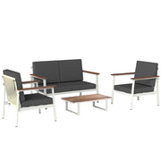 Set 4 Pezzi Salotto da Giardino Divano 2 Posti 2 Poltrone e Tavolino in Legno di Acacia e Metallo Grigio