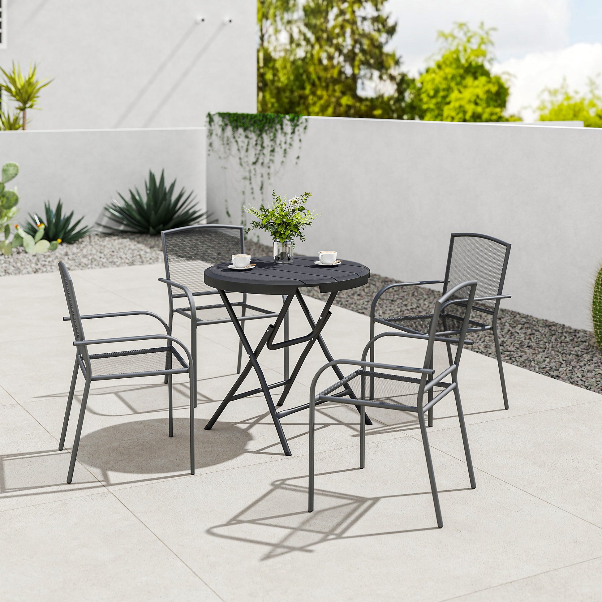 Tavolo da Giardino Ø80x73 cm Rotondo Pieghevole per 4 Persone in Alluminio e Plastica HDPE Grigio