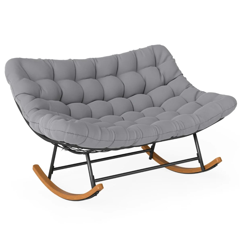 Sedia a dondolo doppia 150 x 110,5 x 81 cm per 2 persone ergonomica con cuscino spesso stile moderno struttura in metallo grigio 20_0017488