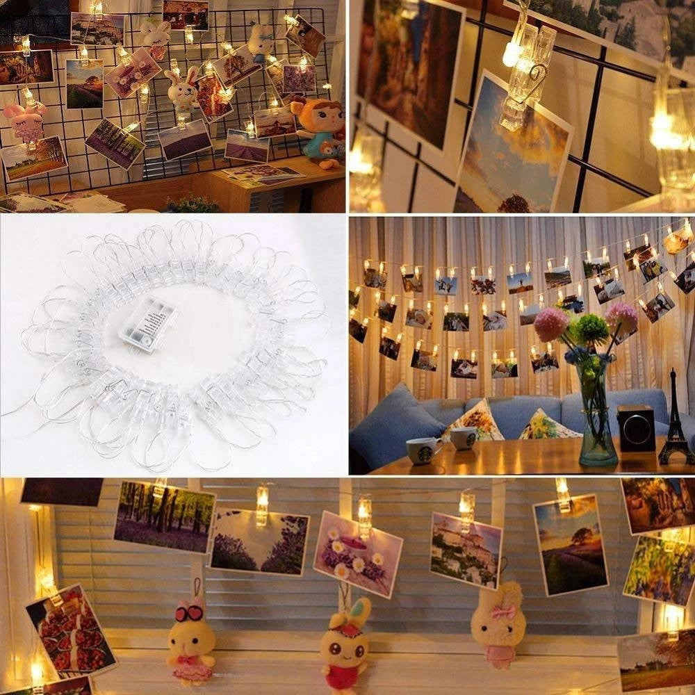 Trade Shop - Catena Luminosa 16 Led Con Mollette Ghirlanda Stringa Clip Per Appendere Le Foto -