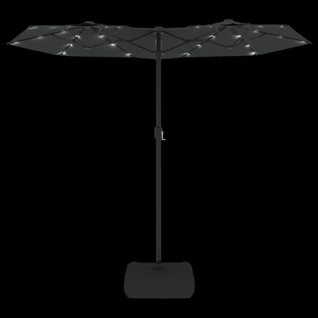Ombrellone a Doppia Testa con LED Antracite 316x145 cm 362971
