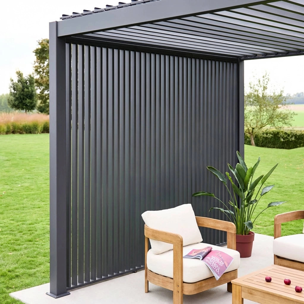 Pergola bioclimatica in alluminio 3x4m + 3 persiane verticali 1m ,
