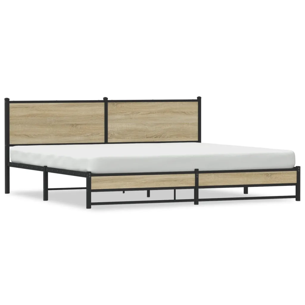 vidaXL Giroletto senza Materaso in Metallo Rovere Sonoma 200x200 cm