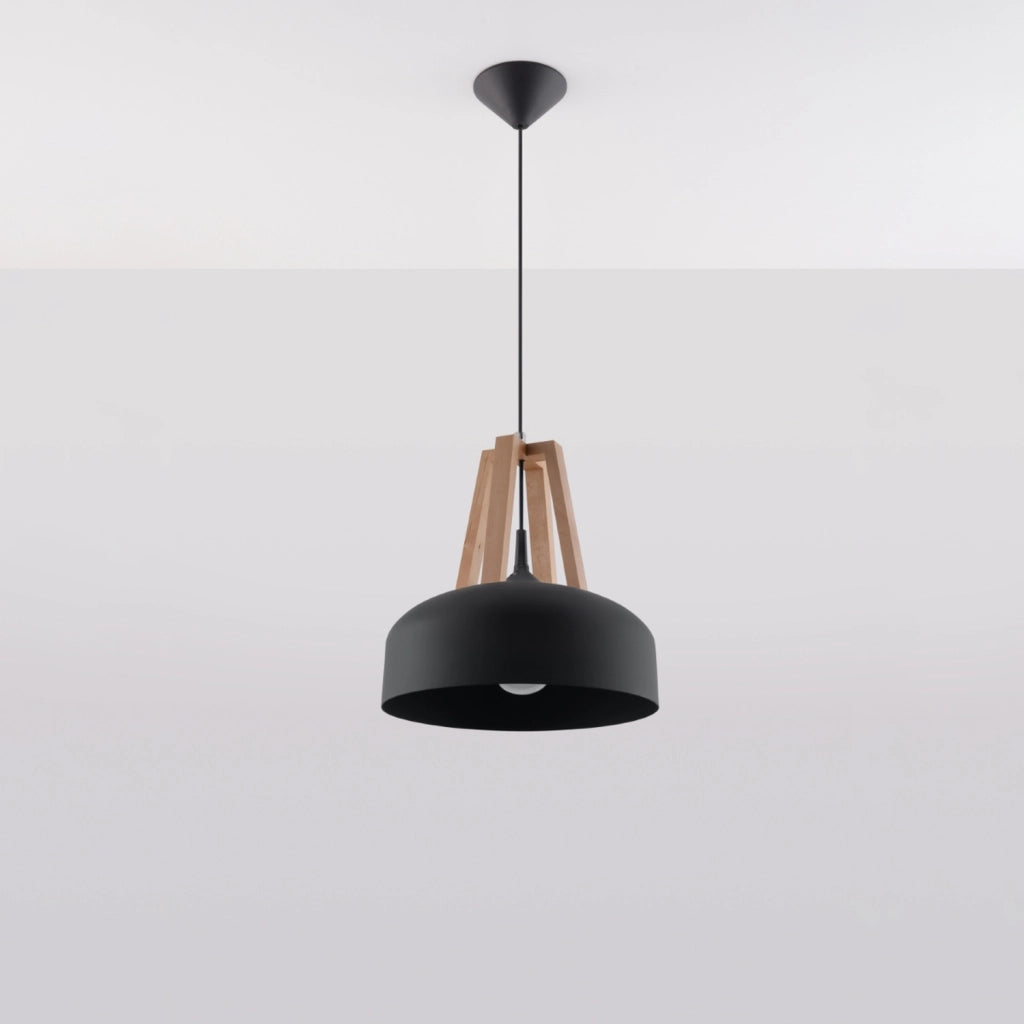Lampada a sospensione Kupola nera legno Ø30 E27 Pure Lume