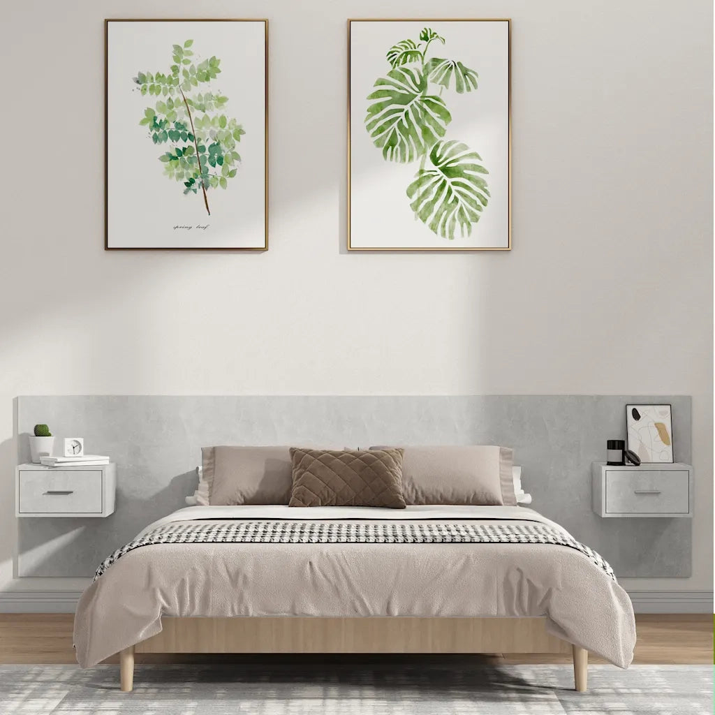 Testiera Letto con Comodini-Testiera con Contenitore in Legno Multistrato Grigio Cemento 247520