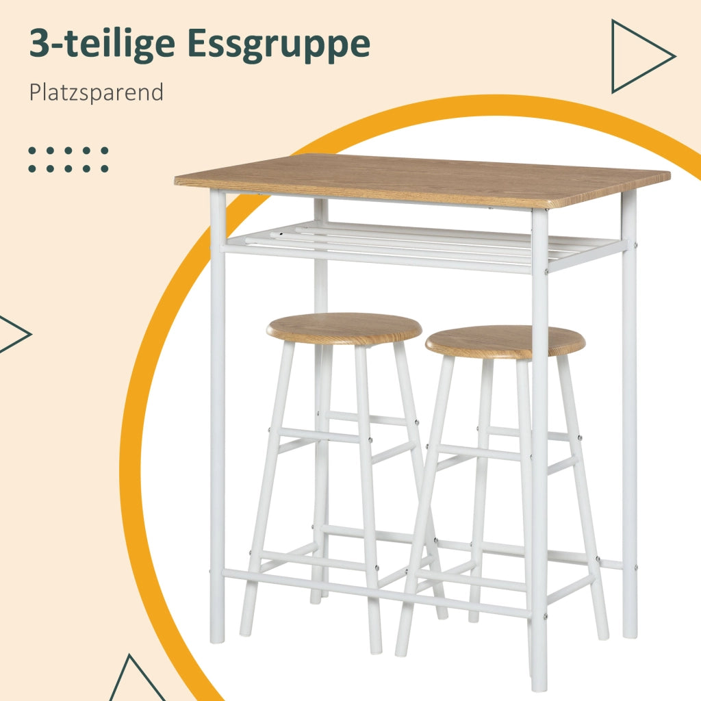 TAVOLO BAR Set da 3 pezzi stile industriale 80x50x90 cm MDF Bianco