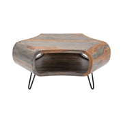 Tavolino basso NERA 80 cm in legno massiccio di Sheesham marrone e grigio con nicchia – design retro industriale