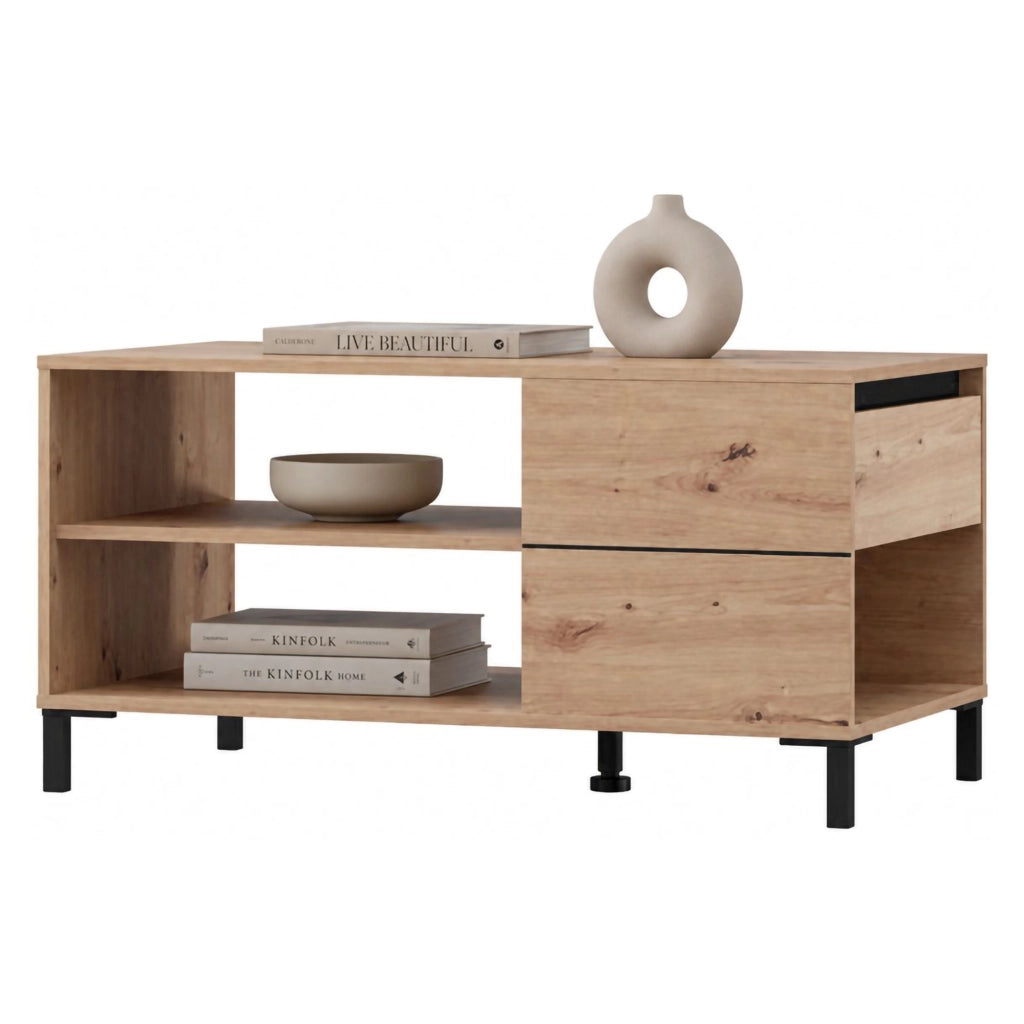 Salentina, Tavolino da Salotto un Cassetto, 102x55x52h cm Marrone Rovere Nodi