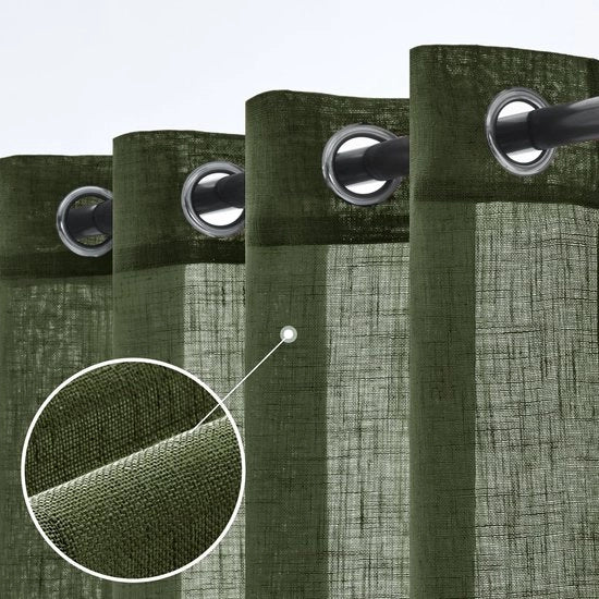 Set di 2 Tende di Lino Transparenti con Anelli - 140x260 cm Verde Salvia