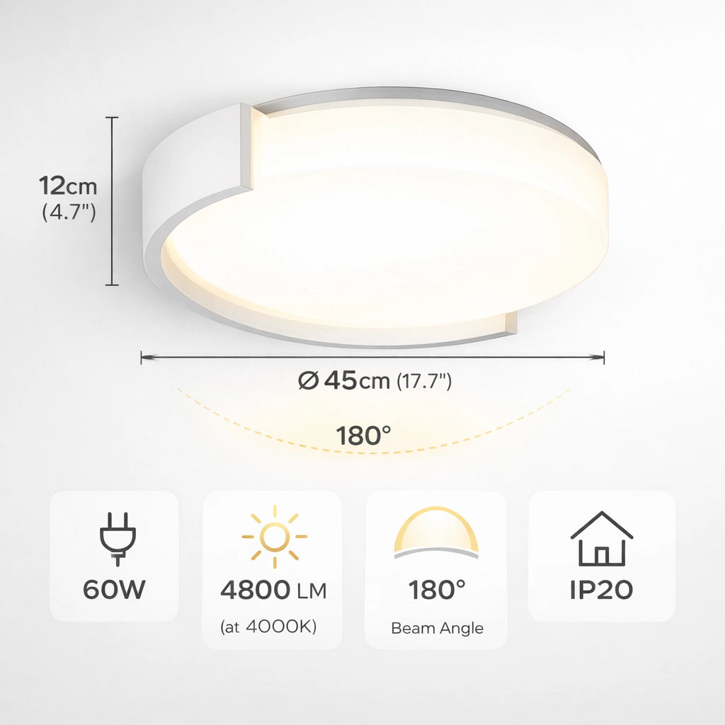 Plafoniera Tonda LED 60W Dimmerabile con Telecomando, Luce Calda Fredda e Naturale Selezionabili, 4800 Lumen, Design Moderno Bianco, Luce Soffitto Interno