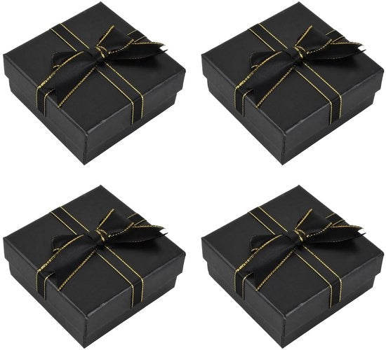 Quattro casse di regalo per orecchini, scatola di presentazione per gioielli in cartone con chiusura a strappo, contenitore per conservare anelli e orecchini, scatole quadrate in carta beige, piccole scatole di cartone per gioielli.