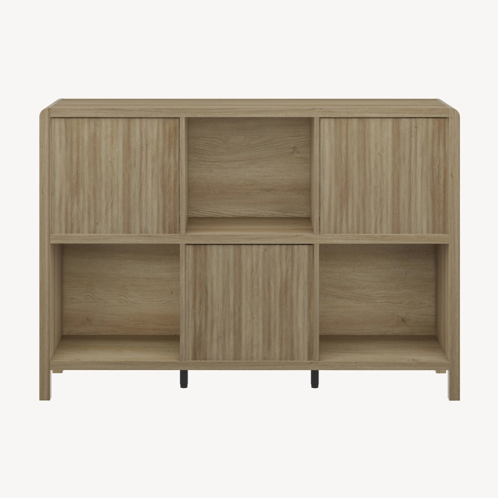Credenza Bassa Lukkodso con 3 Ante e Scomparti Aperti 77x110x30 cm Effetto Rovere Rustico [en.casa]