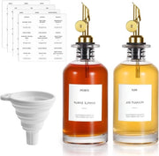 Set di flaconi di olio di oliva in vetro e dispensatore per cucina - inclusi etichette e ciotola