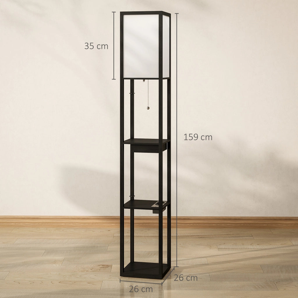 Lampada da terra con scaffale 3 livelli, interruttore a pedale, porte USB ¨C zephmum ¨C MDF, nero