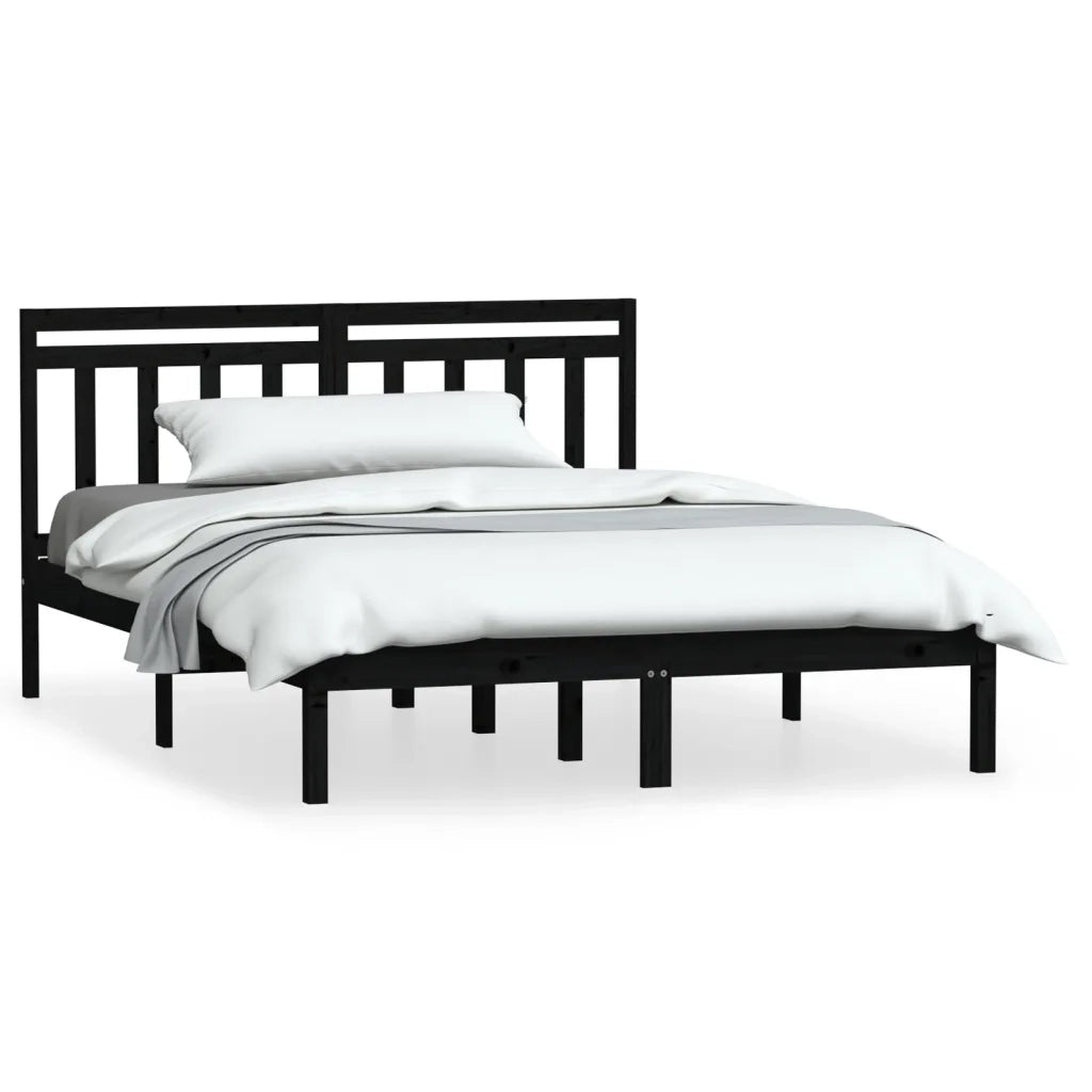 Giroletto-Struttura Letto Nero in Legno Massello di Pino 140x190 cm 639908