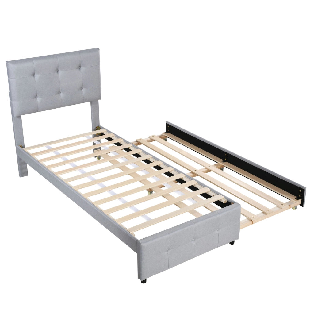 Letto imbottito singolo 90x200 cm con letto estraibile grigio