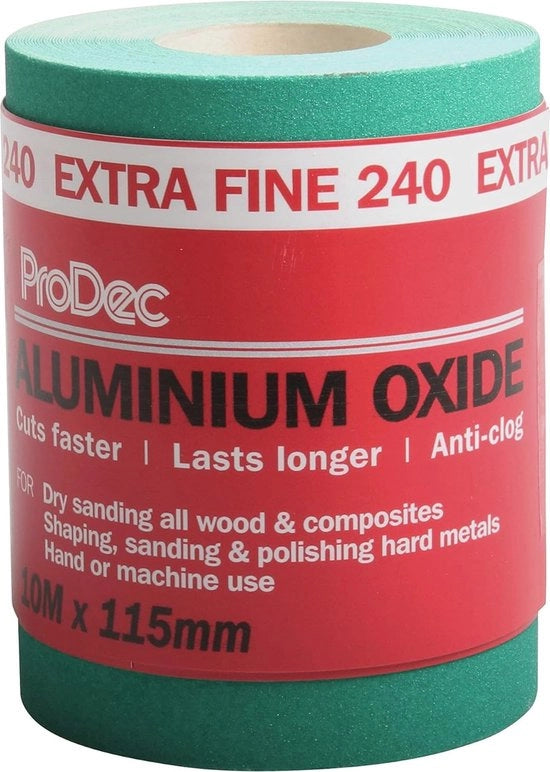 Panno abrasivo 10 m rotolo 240 giri Extra Fine ossido di alluminio per legno, vernice, gesso e metallo - Per schiaccia macchina e a mano