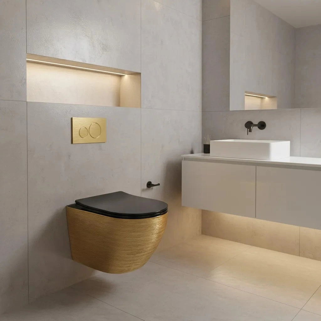 Vaso Wc Sospeso Rea Carlo Mini Tornado Black Brush Gold