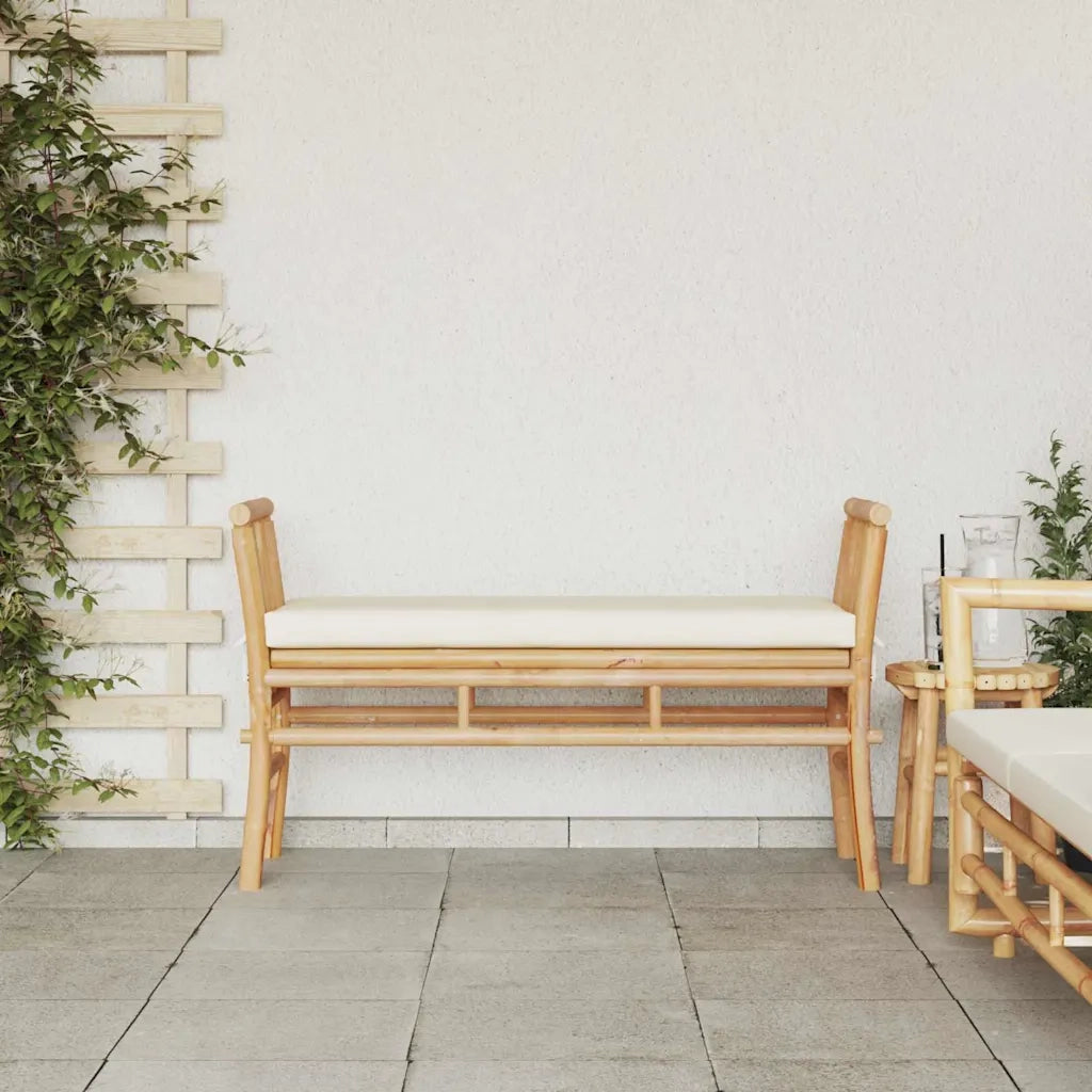 Panchina da Giardino | Panca da Giardino con cuscino Marrone 110 x 38 x 65cm Bamb¨´