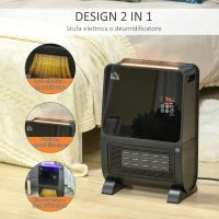 Stufa Elettrica 2in1 con Umidificatore, Luce LED 3 Colori, Timer e Telecomando, 33x21x49.5 cm, Nero