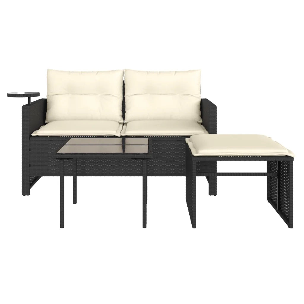 Set Divani da Giardino 3 pz con Cuscini in Polyrattan Nero