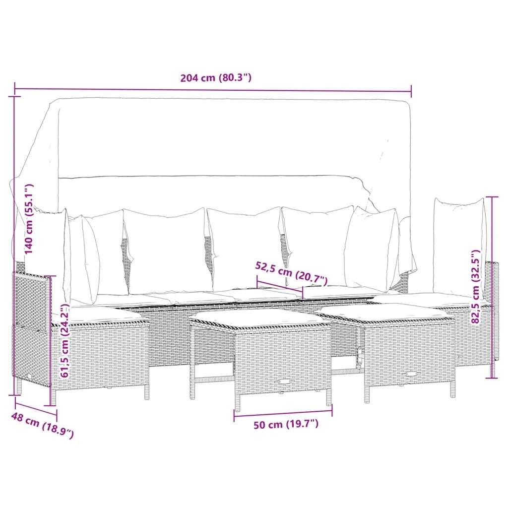 Set Divani da Giardino 5 pz con Cuscini in Polyrattan Nero