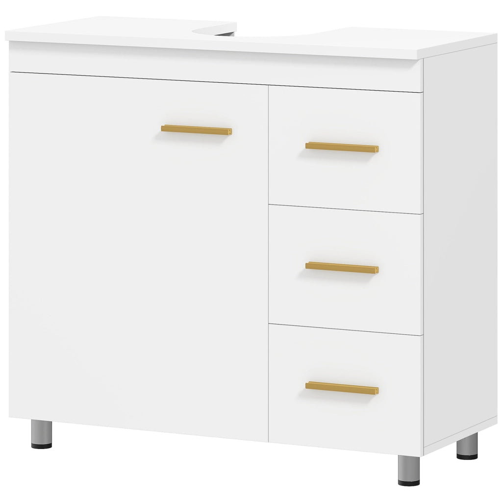 Mobile Sottolavabo con Intaglio a U, Armadietto e 3 Cassetti ¨C Zephmum ¨C Bianco 70x30x65 cm