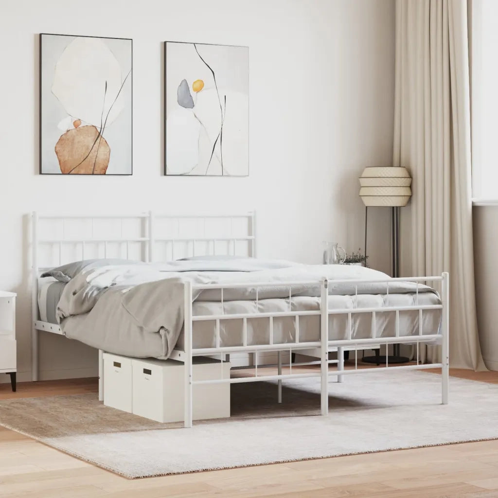 Giroletto con Testiera e Pediera-Struttura Letto Metallo Bianco 120x200 cm 721238